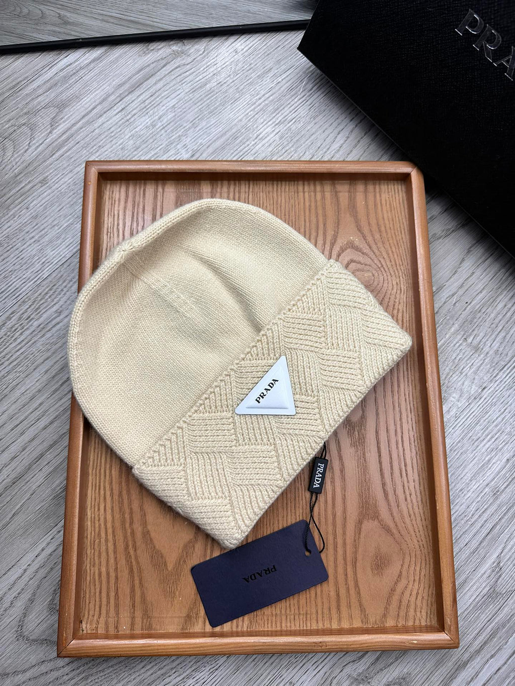 BEANIE HAT IN BISQUE BEIGE WOOL AND RABBIT FUR 436397