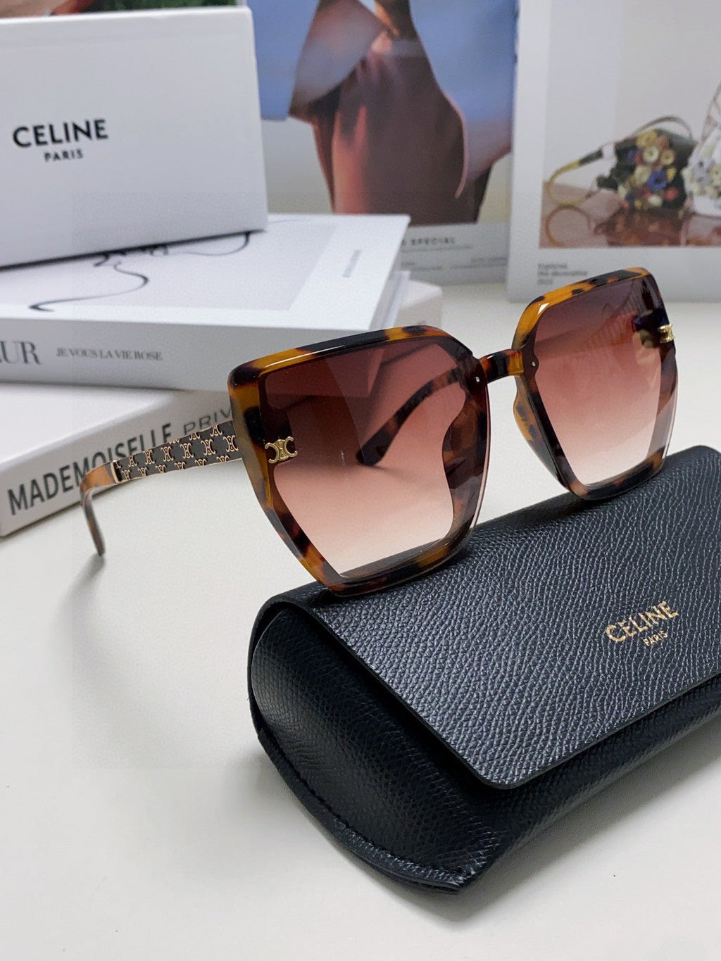 TRIOMPHE SUNGLASS 497830 IN HAVANA ACETATE EMBOSSED LOGO