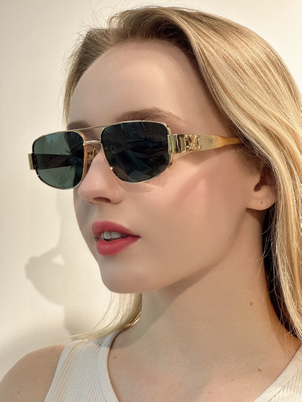TRIOMPHE SUNGLASS 512997 IN GOLD METAL BLUE LENSES