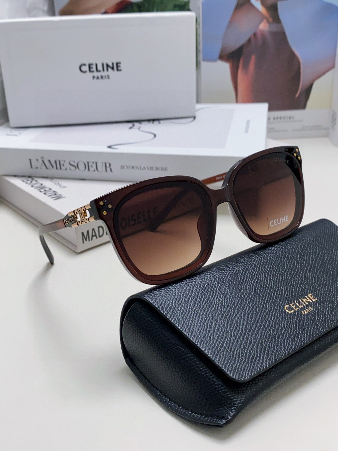 TRIOMPHE SUNGLASSES 573248 IN BROWN ACETATE METAL LOGO