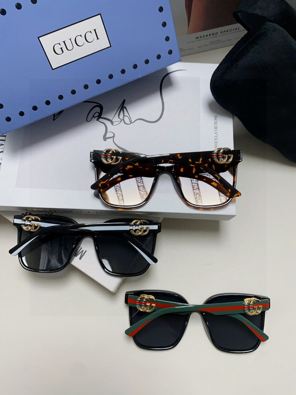 EMBOSSED LOGO BUTTERFLY FRAME SUNGLASSES 576876 IN ACETATE
