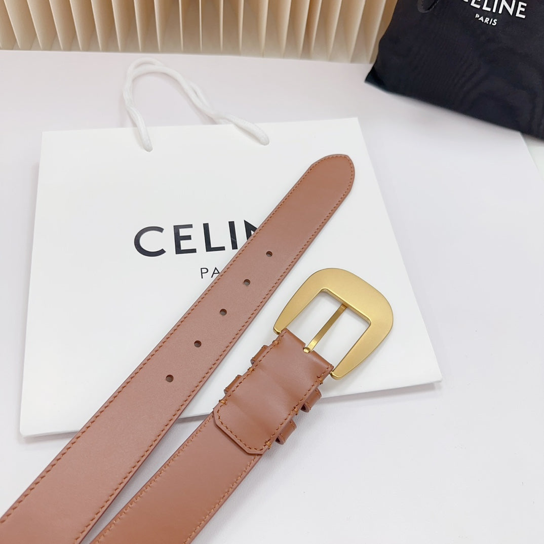 LARGE WESTERN 35 MM BELT BRONZE BROWN CALFSKIN GOLD HARDWARE