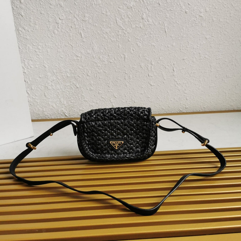 ＰＲＤＡ CROCHET AND LEATHER SHOULDER BAG BLACK