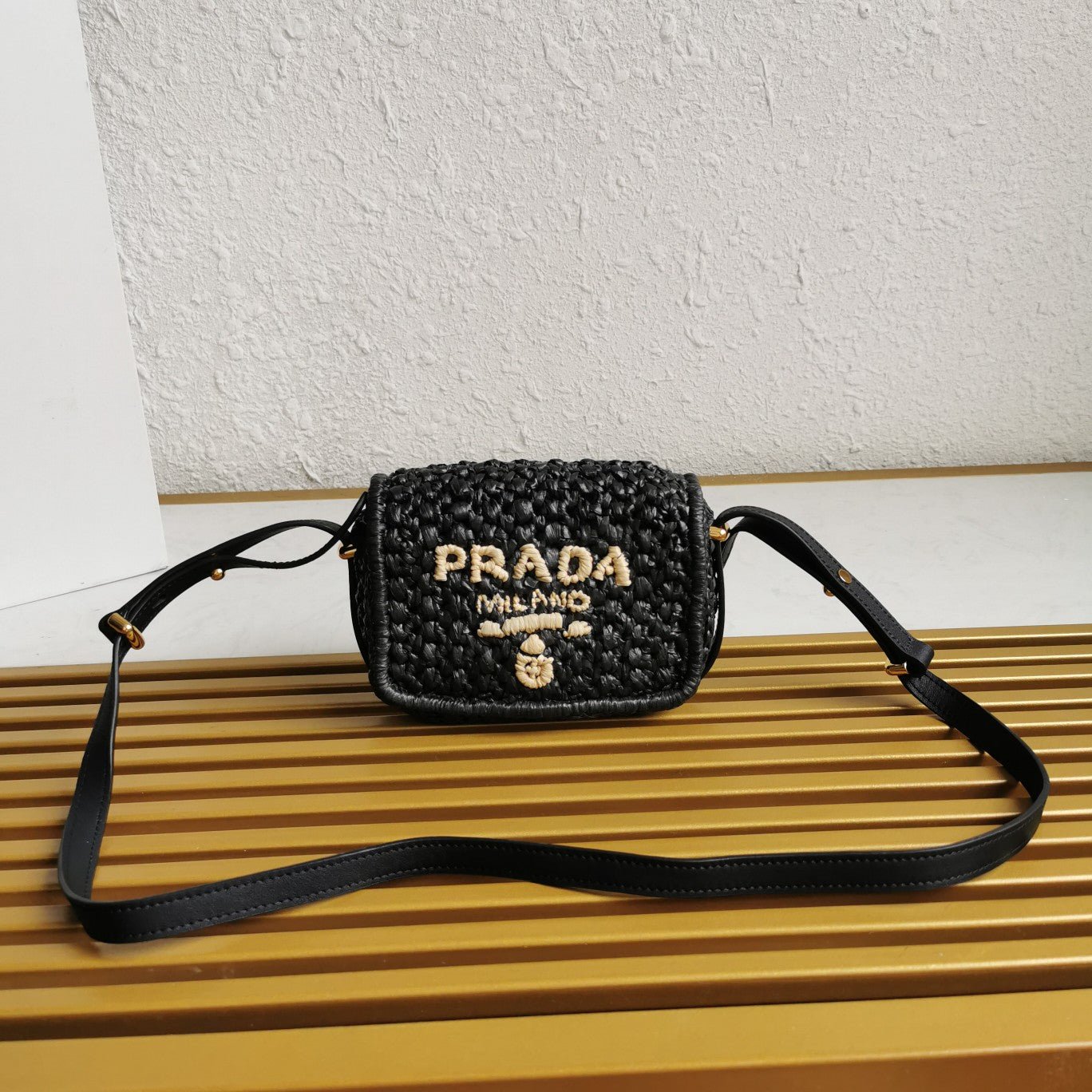 ＰＲＤＡ CROCHET AND LEATHER SHOULDER BAG BLACK