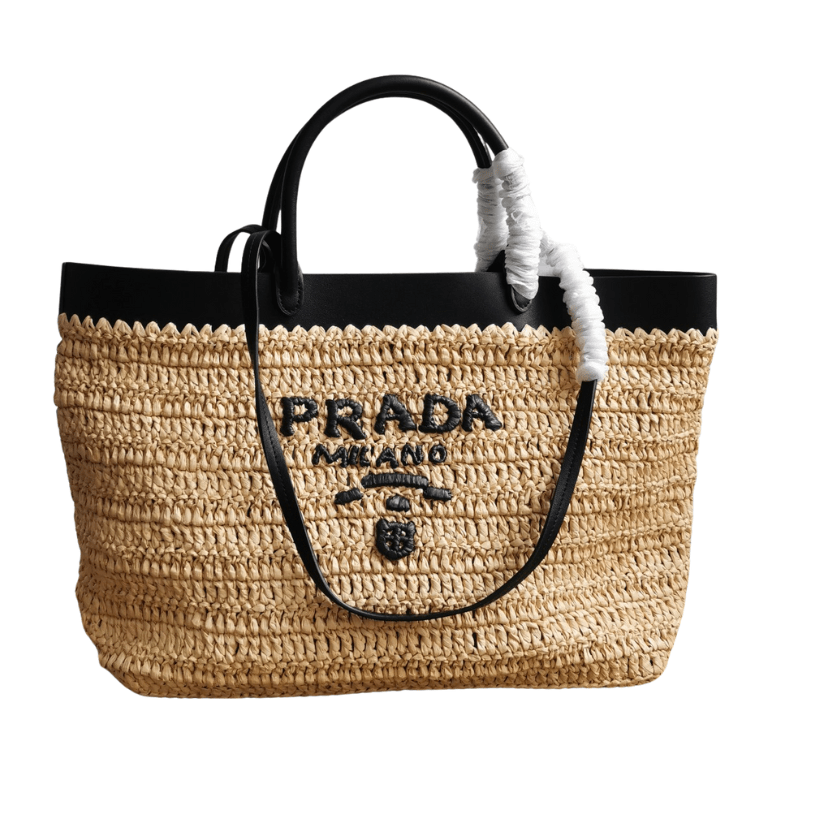 ＰＲＤＡ LARGE CROCHET AND LEATHER TOTE BAG