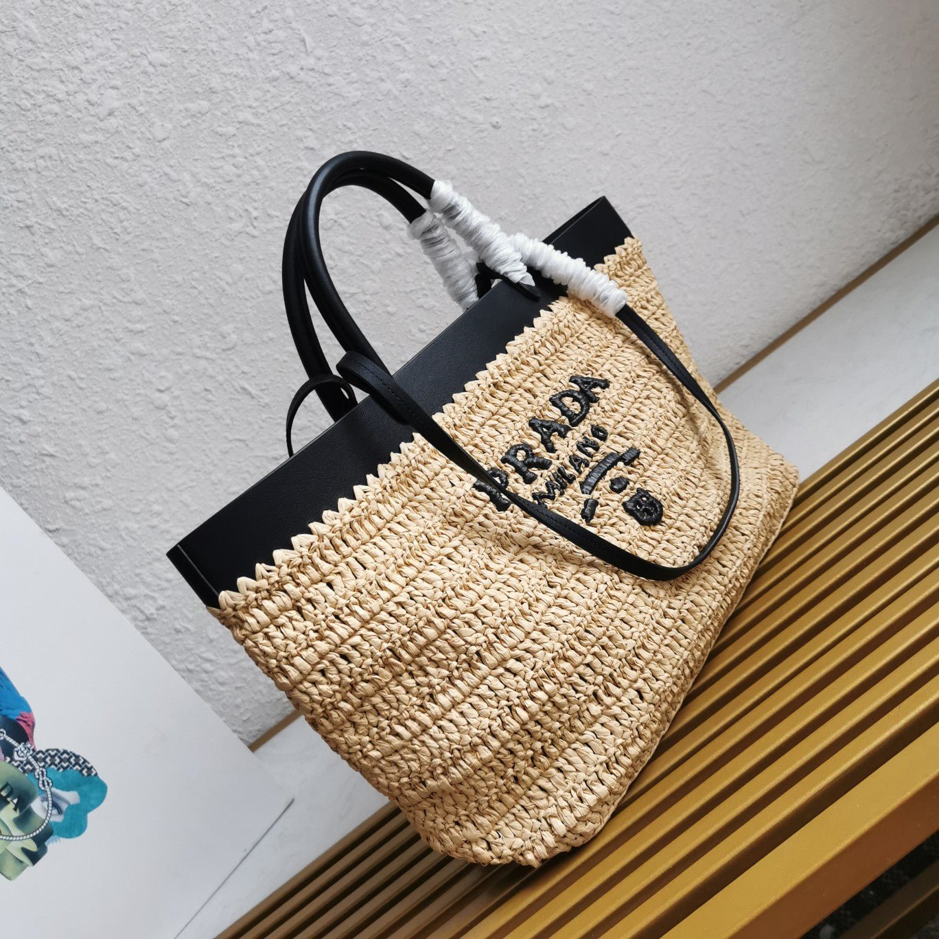ＰＲＤＡ LARGE CROCHET AND LEATHER TOTE BAG
