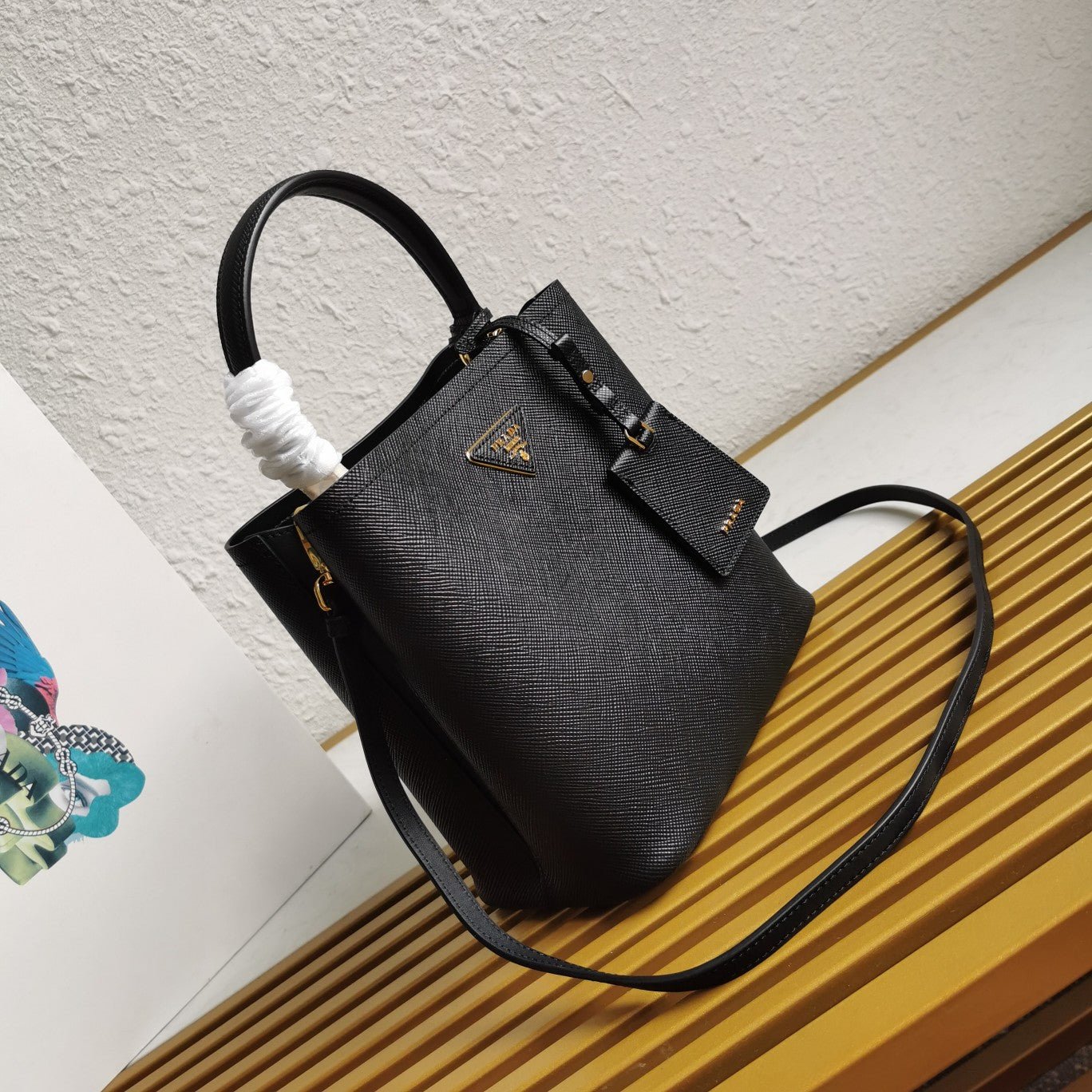 ＰＲＤＡ MEDIUM SAFFIANO LEATHER PRDA PANIER BAG BLACK