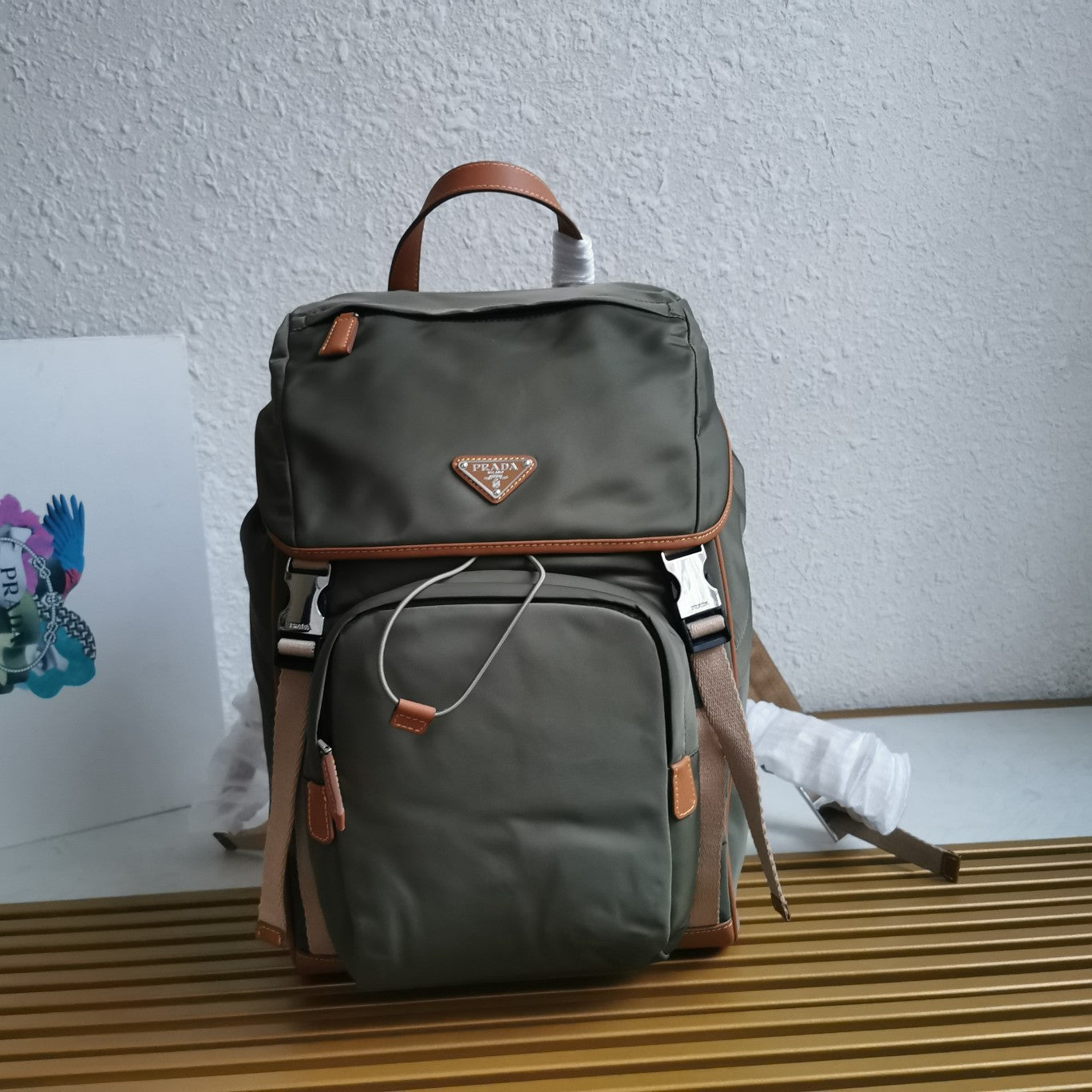ＰＲＤＡ RE-NYLON AND LEATHER BACKPACK MUSK GREEN