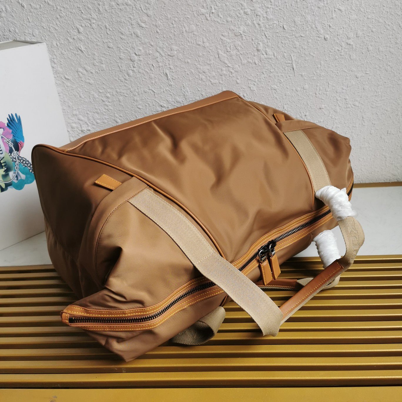 ＰＲＤＡ RE-NYLON AND LEATHER DUFFEL BAG CORK BEIGE