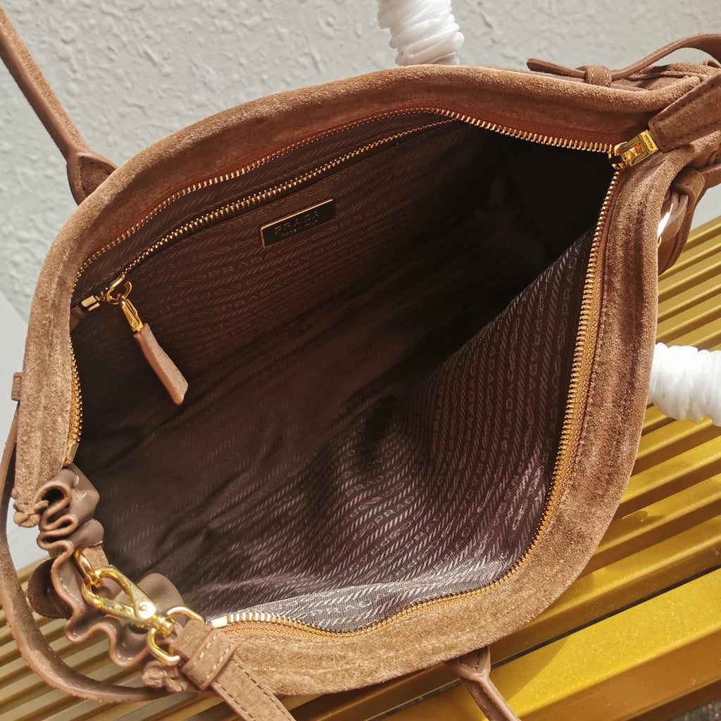 ＰＲＤＡ SUEDE TOP HANDLE BAG COCOA BROWN LARGE