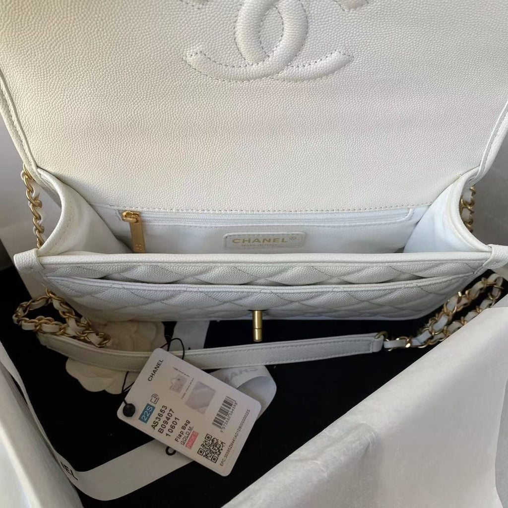 ＣＨＮＥＬ FLAP BAG WITH TOP HANDLE WHITE