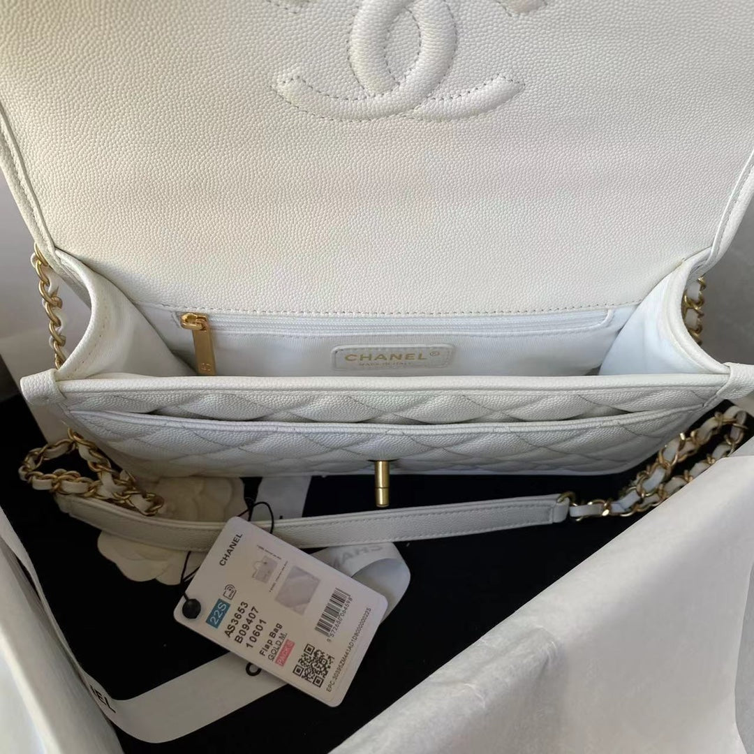 ＣＨＮＥＬ FLAP BAG WITH TOP HANDLE WHITE
