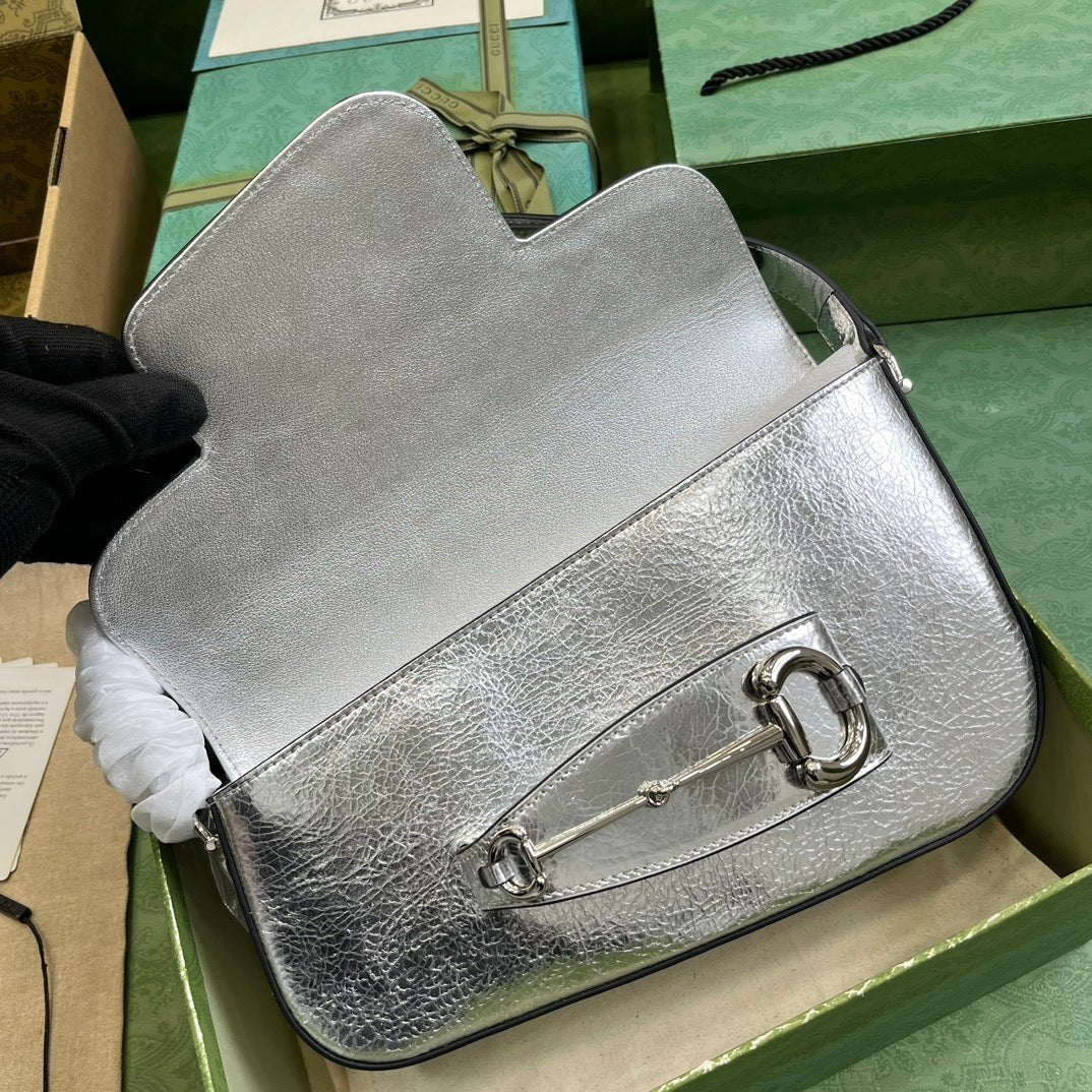 ＧＣＣＩHORSEBIT 1955 METALLIC LEATHER SHOULDER BAG