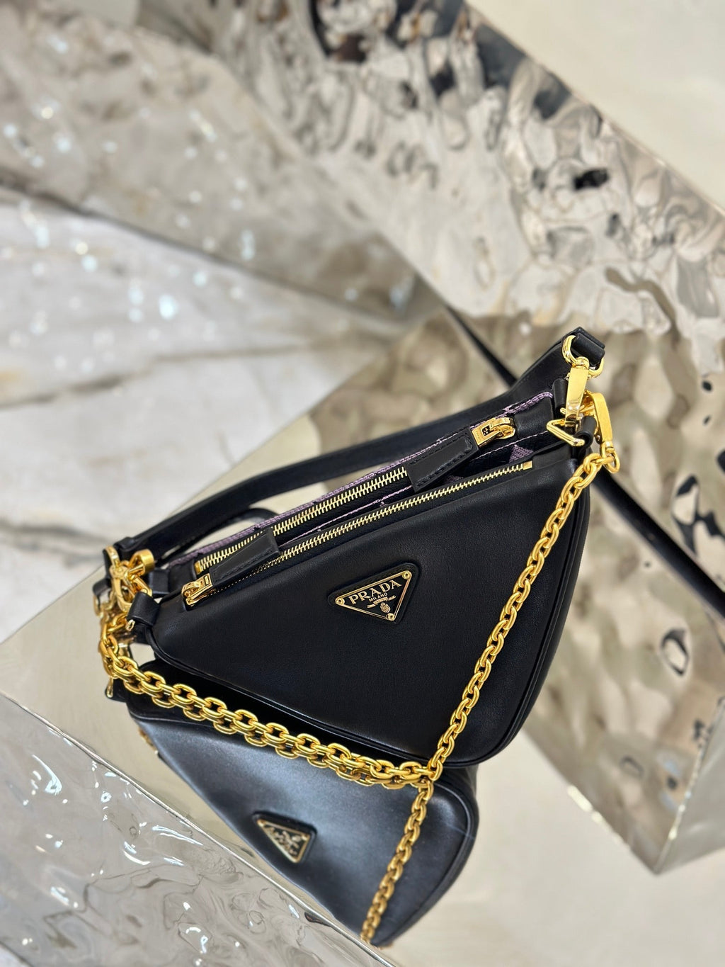 ＰＲＤＡ TRIANGLE-LOGO LEATHER AND JACQUARD SHOULDER BAG PURPLE