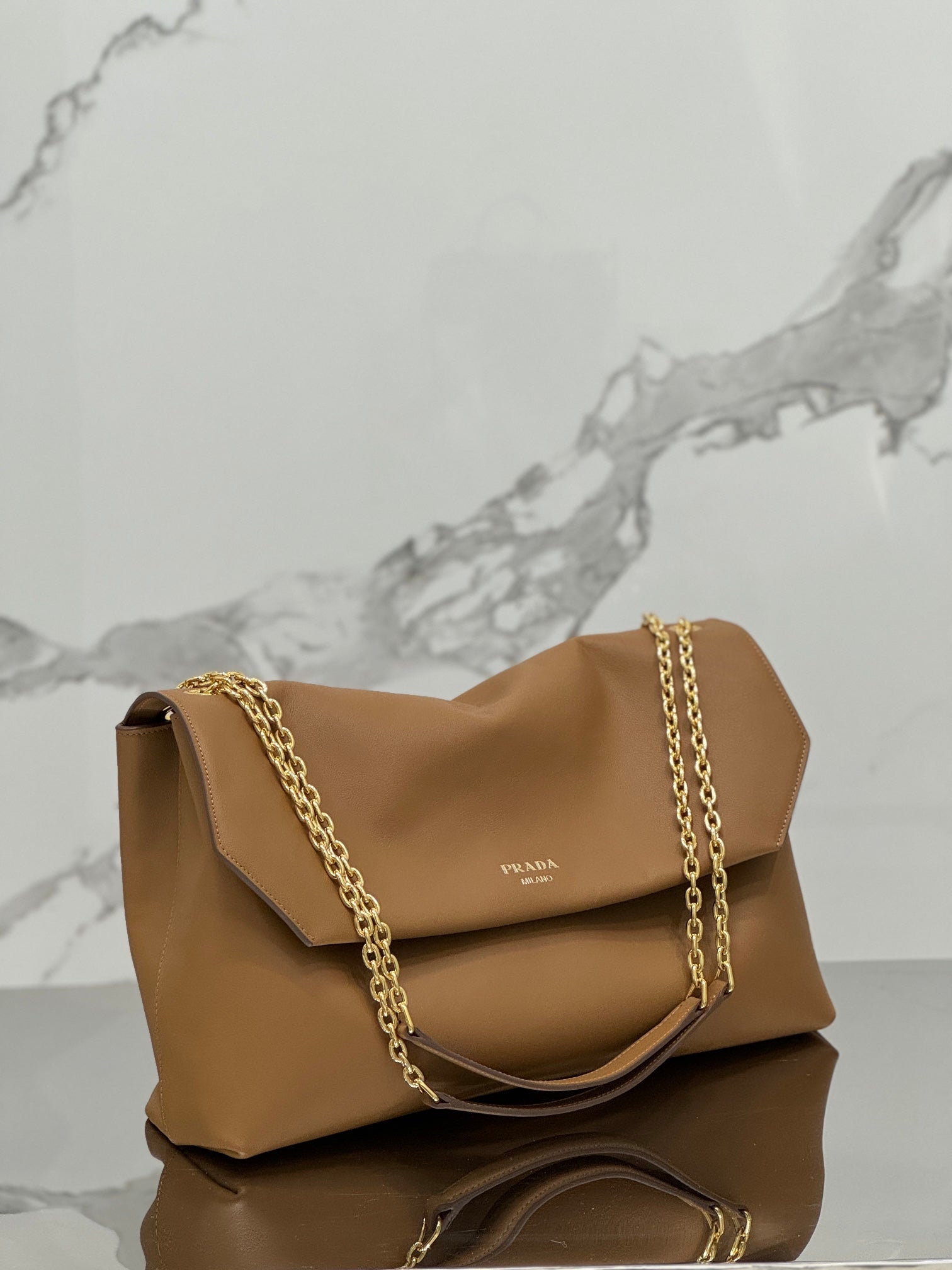 ＰＲＤＡ DOUX LARGE LEATHER SHOULDER BAG COGNAC