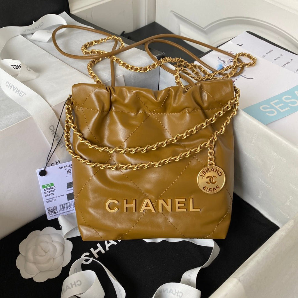 ＣＨＮＥＬ22 MINI HANDBAG BROWN GOLD METAL