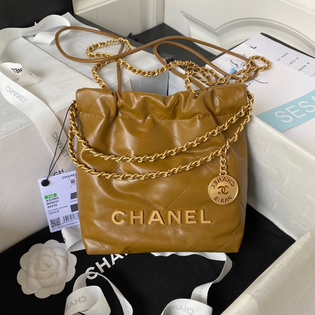 ＣＨＮＥＬ22 MINI HANDBAG BROWN GOLD METAL