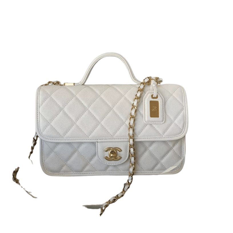 ＣＨＮＥＬ FLAP BAG WITH TOP HANDLE WHITE