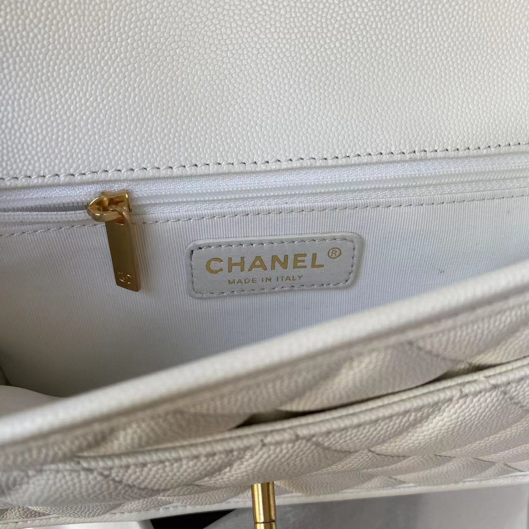 ＣＨＮＥＬ FLAP BAG WITH TOP HANDLE WHITE