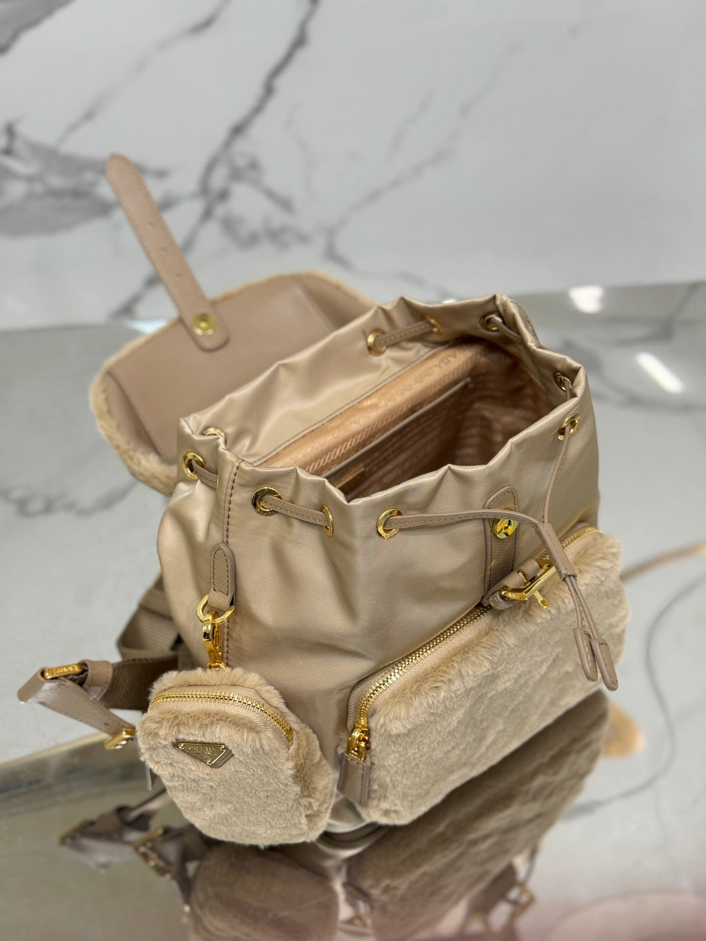 ＰＲＤＡ RE-NYLON AND SHEARLING BACKPACK