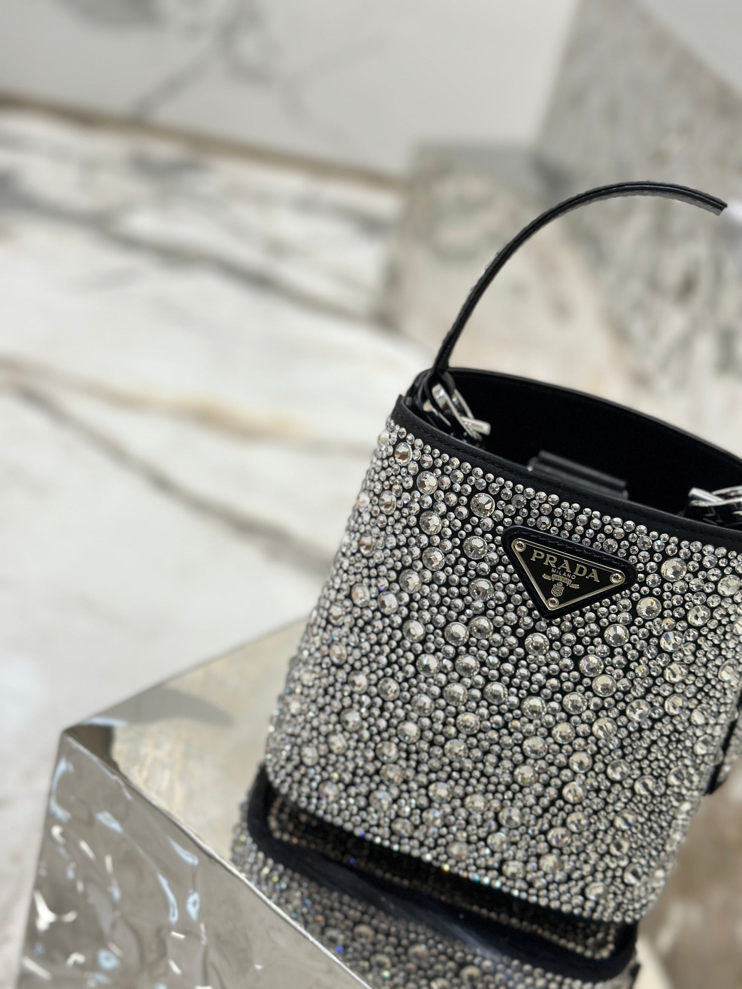 ＰＲＤＡ PANIER SATIN BAG WITH CRYSTALS