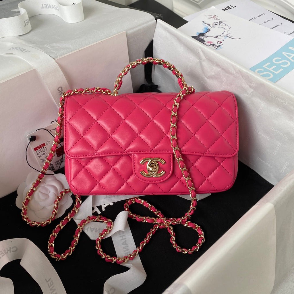 ＣＨＮＥＬFLAP BAG WITH TOP HANDLE PINK