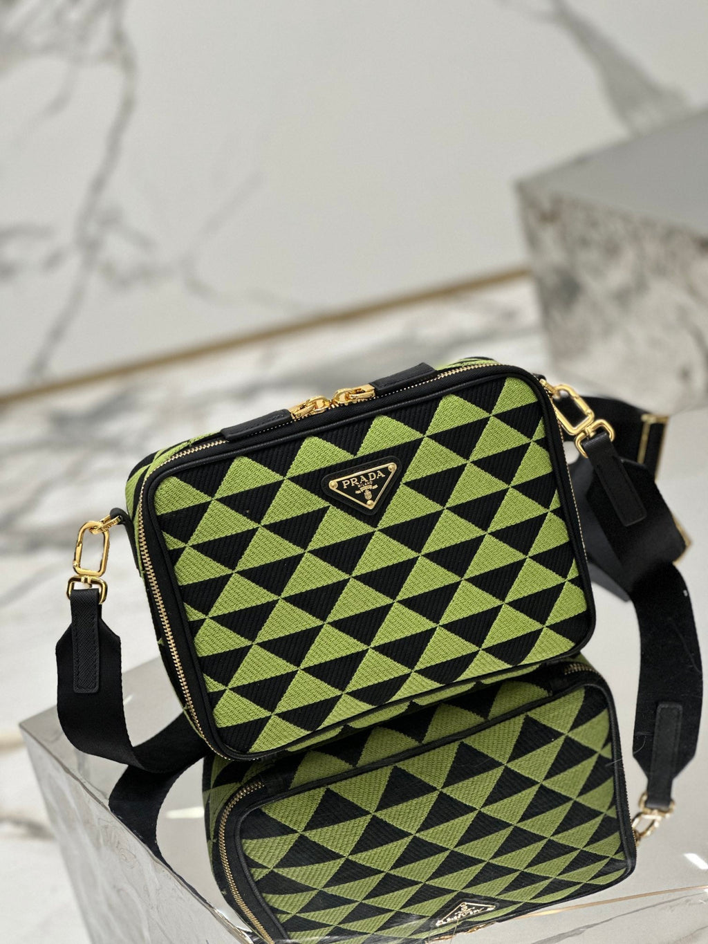 ＰＲＤＡ SYMBOLE EMBROIDERED FABRIC BAG GREEN BLACK