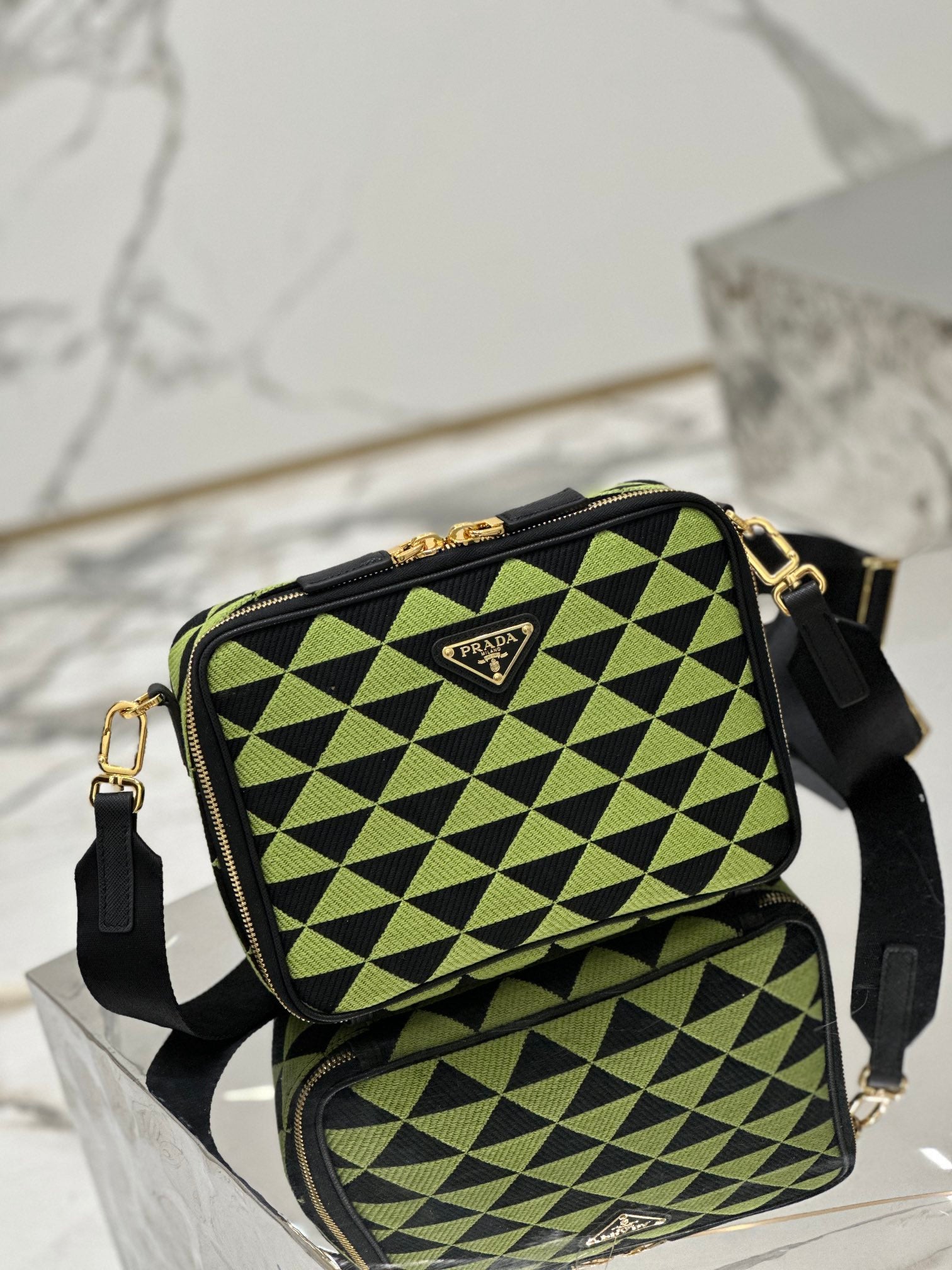 ＰＲＤＡ SYMBOLE EMBROIDERED FABRIC BAG GREEN BLACK