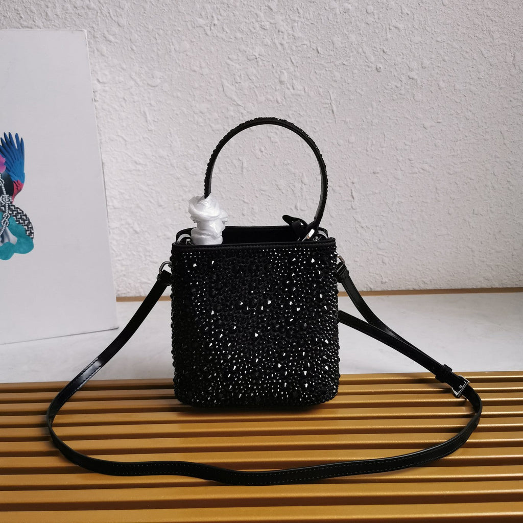 ＰＲＤＡ PANIER SATIN BAG WITH CRYSTALS