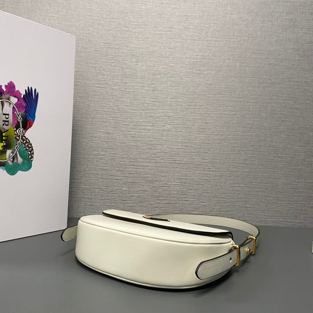ＰＲＤＡ ARQUÉ LEATHER SHOULDER BAG WITH FLAP WHITE