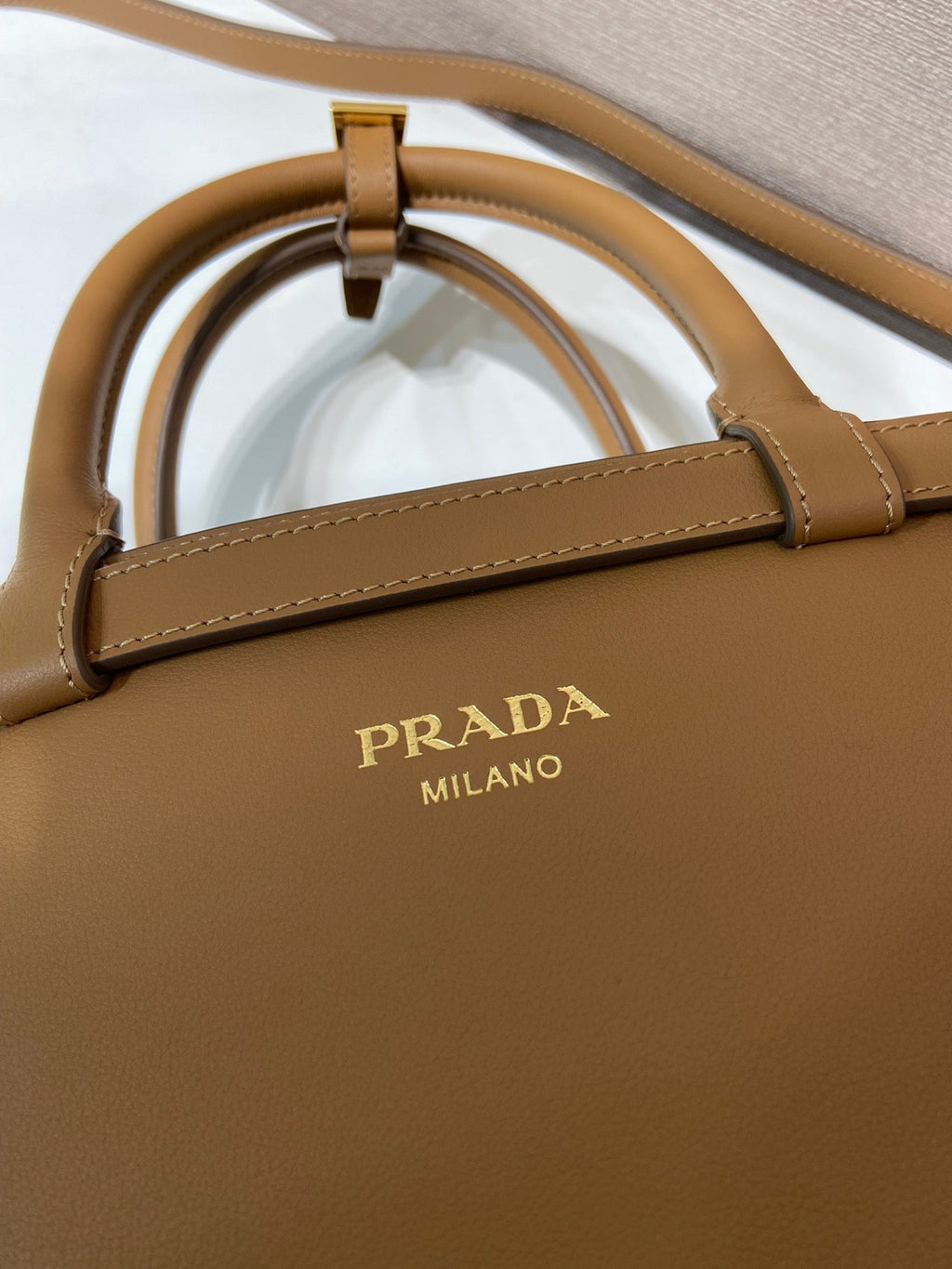 ＰＲＤＡ BUCKLE SMALL LEATHER HANDBAG WITH DOUBLE BELT CARAMEL