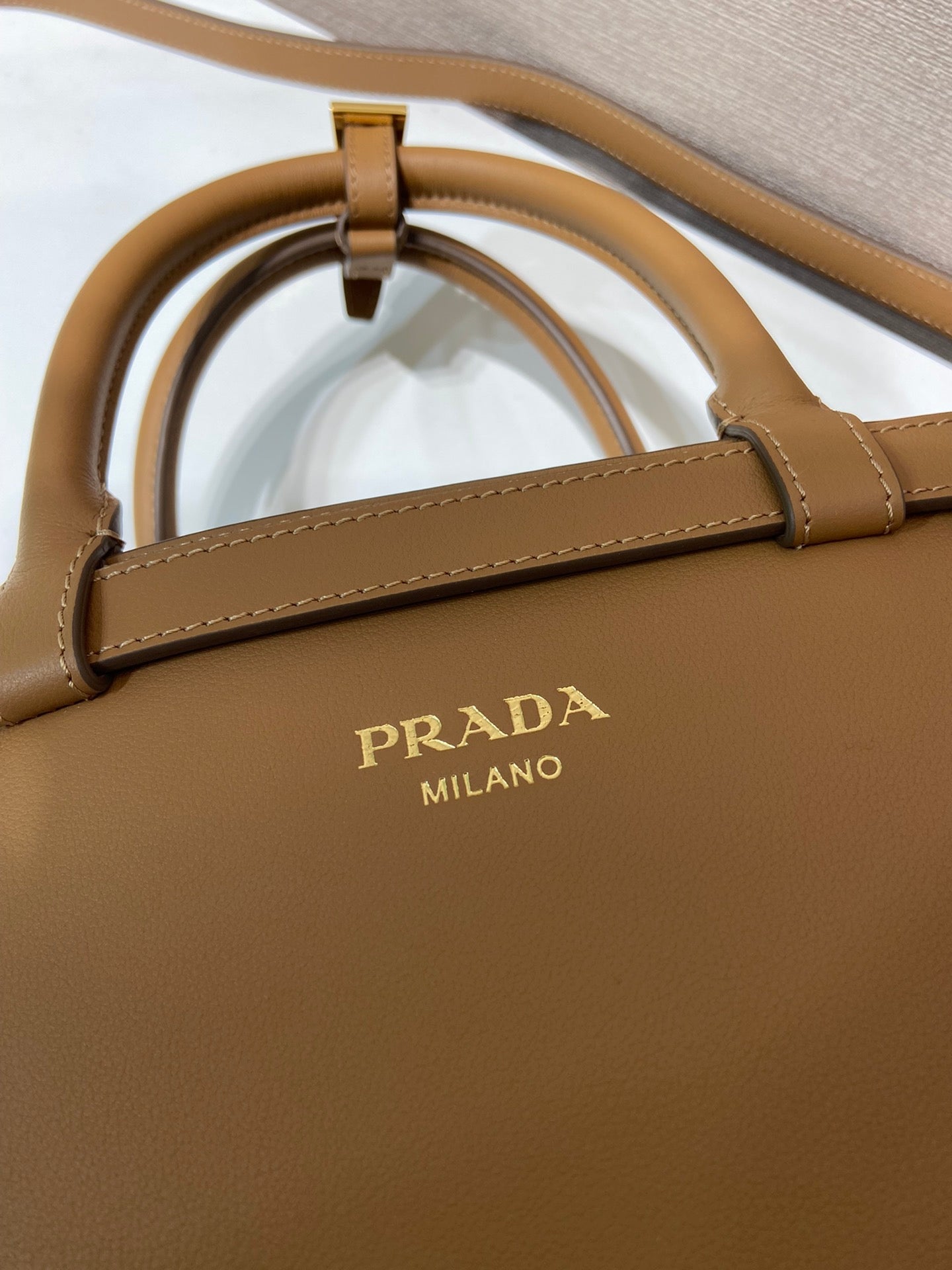 ＰＲＤＡ BUCKLE SMALL LEATHER HANDBAG WITH DOUBLE BELT CARAMEL