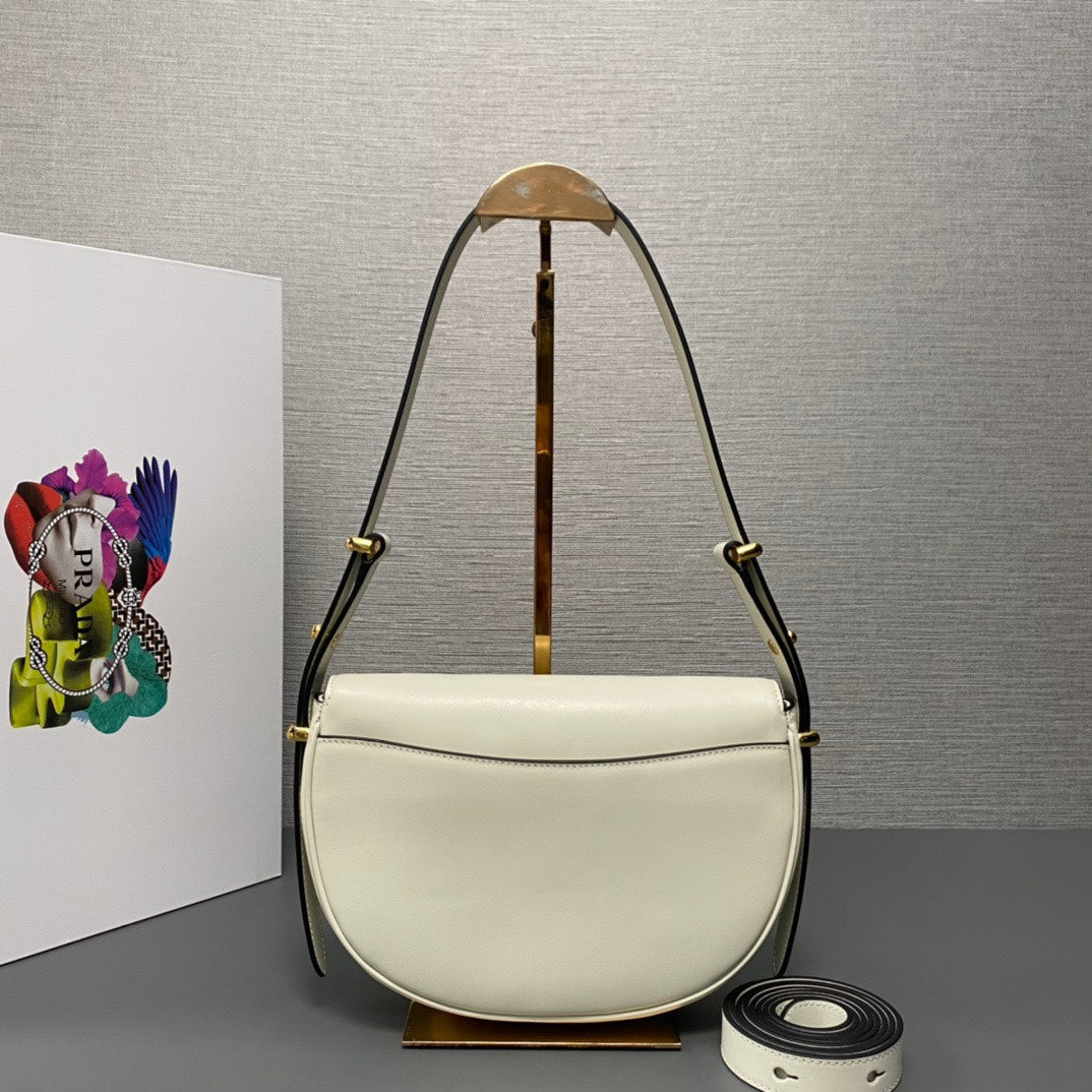 ＰＲＤＡ ARQUÉ LEATHER SHOULDER BAG WITH FLAP WHITE