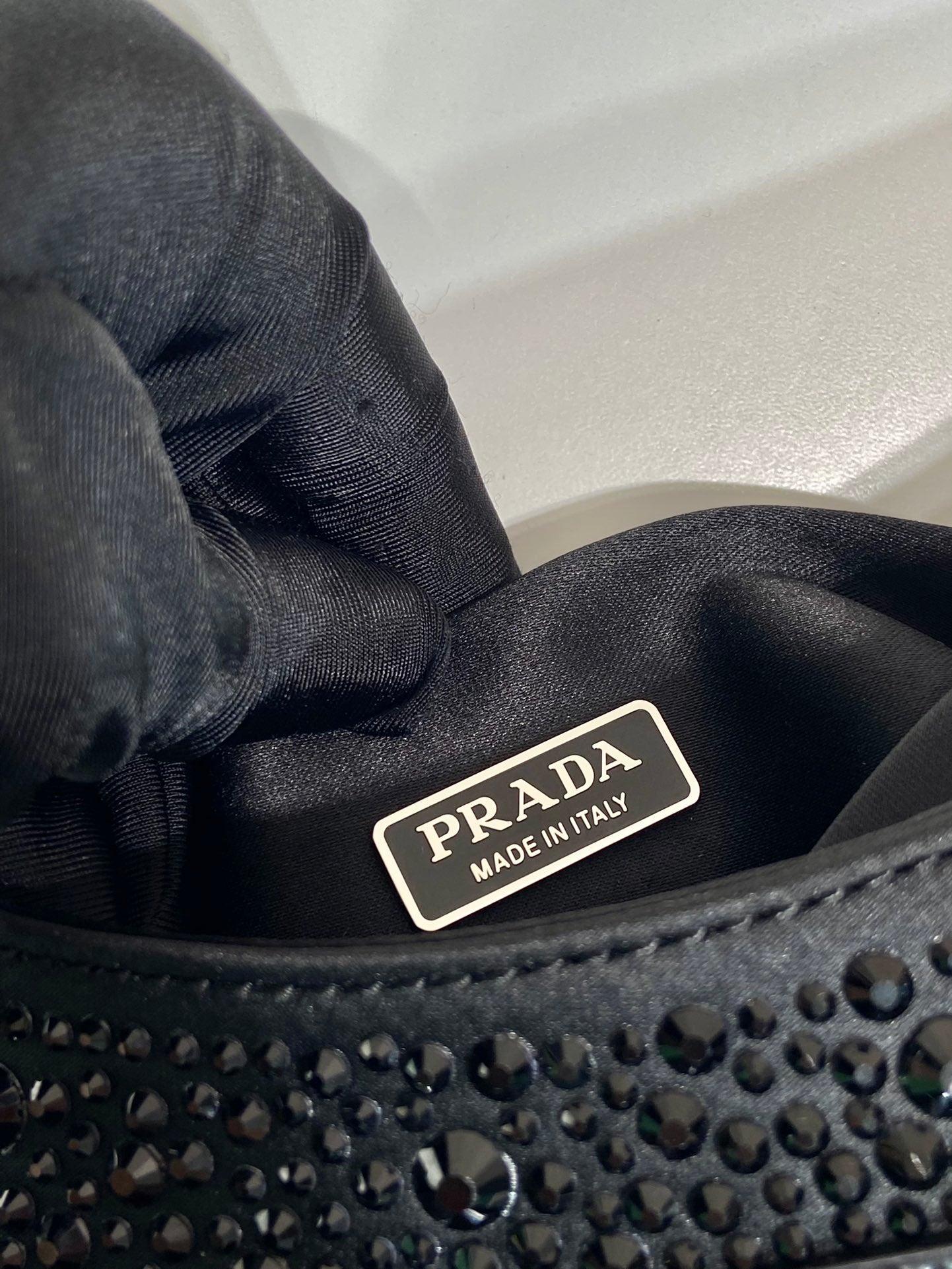 ＰＲＤＡ CLEO SATIN BAG WITH CRYSTALS