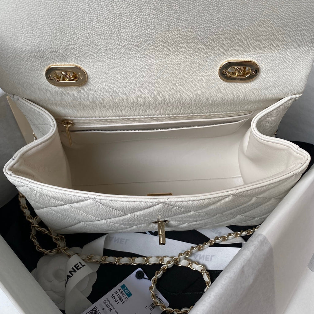 ＣＨＮＥＬTOP HANDLE FLAP BAG WHITE