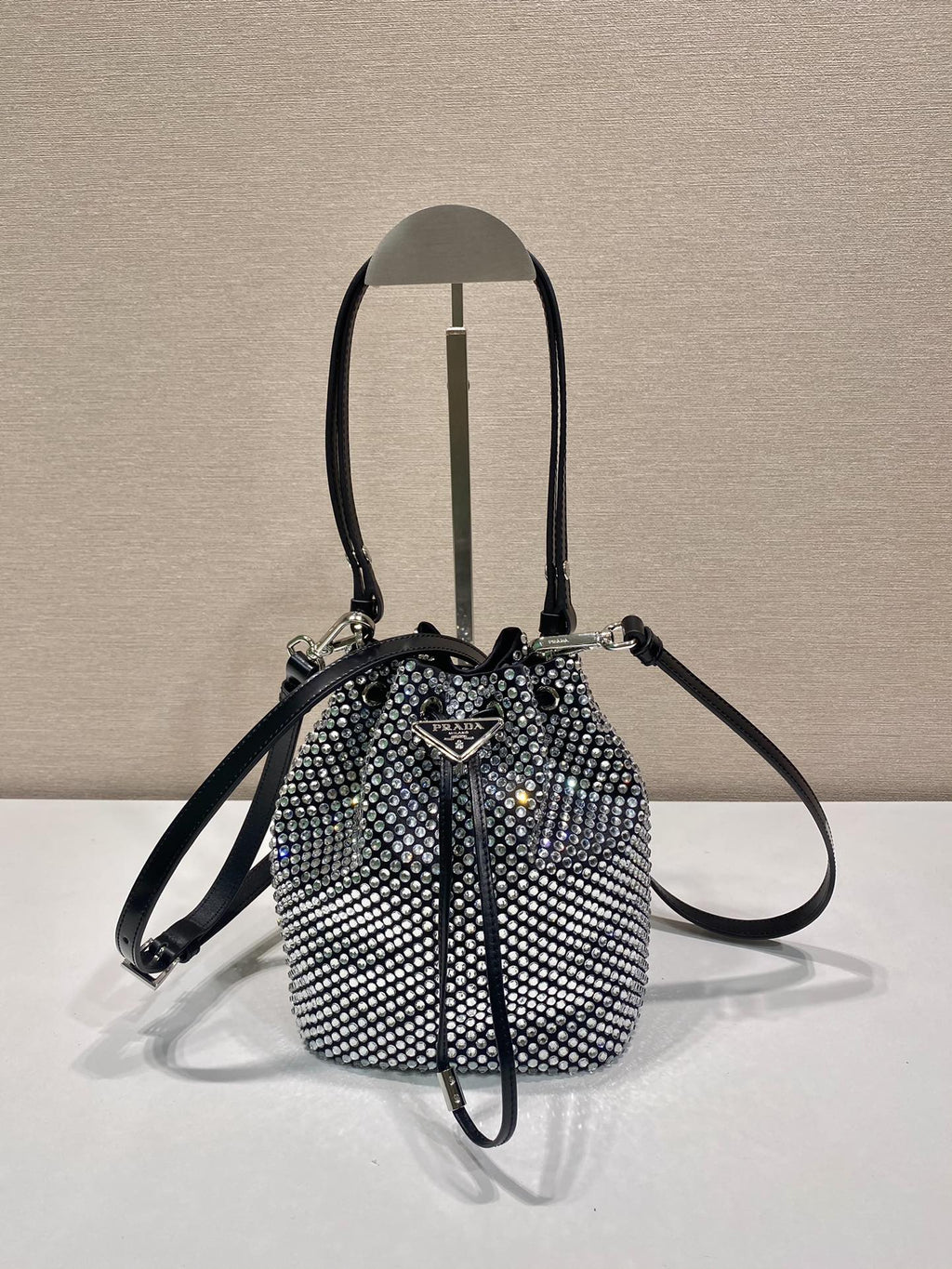 ＰＲＤＡ SATIN BAG WITH CRYSTALS