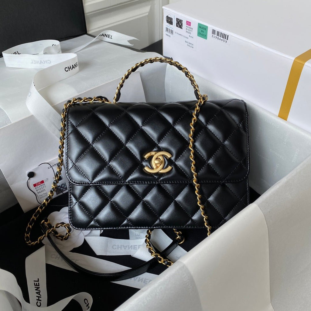 ＣＨＮＥＬRAINBOW TOP HANDLE FLAP BAG BLACK