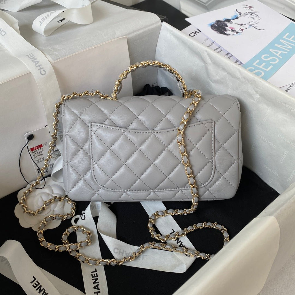 ＣＨＮＥＬFLAP BAG WITH TOP HANDLE GRAY