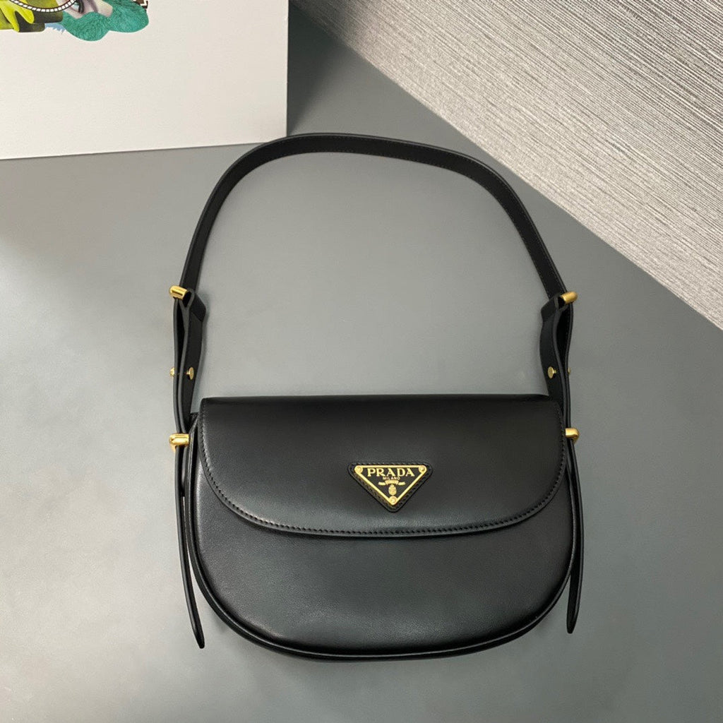 ＰＲＤＡ ARQUÉ LEATHER SHOULDER BAG WITH FLAP BLACK