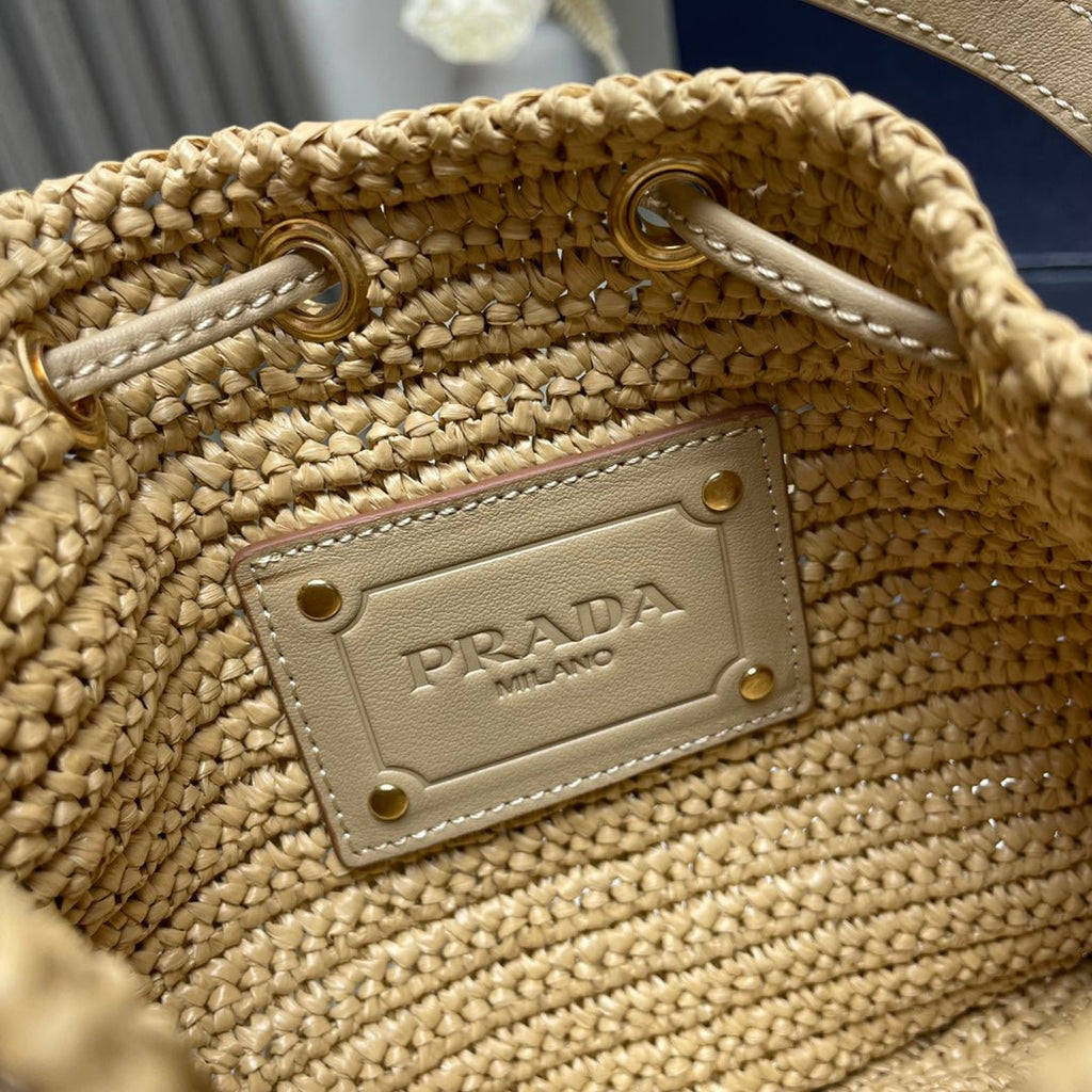 ＰＲＤＡ CROCHET AND LEATHER MINI-BUCKET BAG