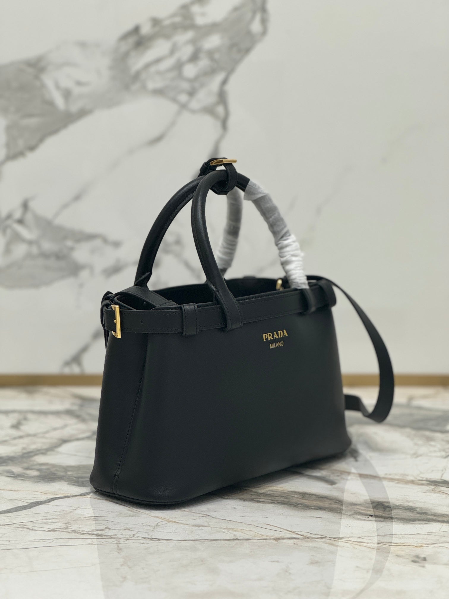 ＰＲＤＡ BUCKLE LEATHER HANDBAG WITH DOUBLE BELT
