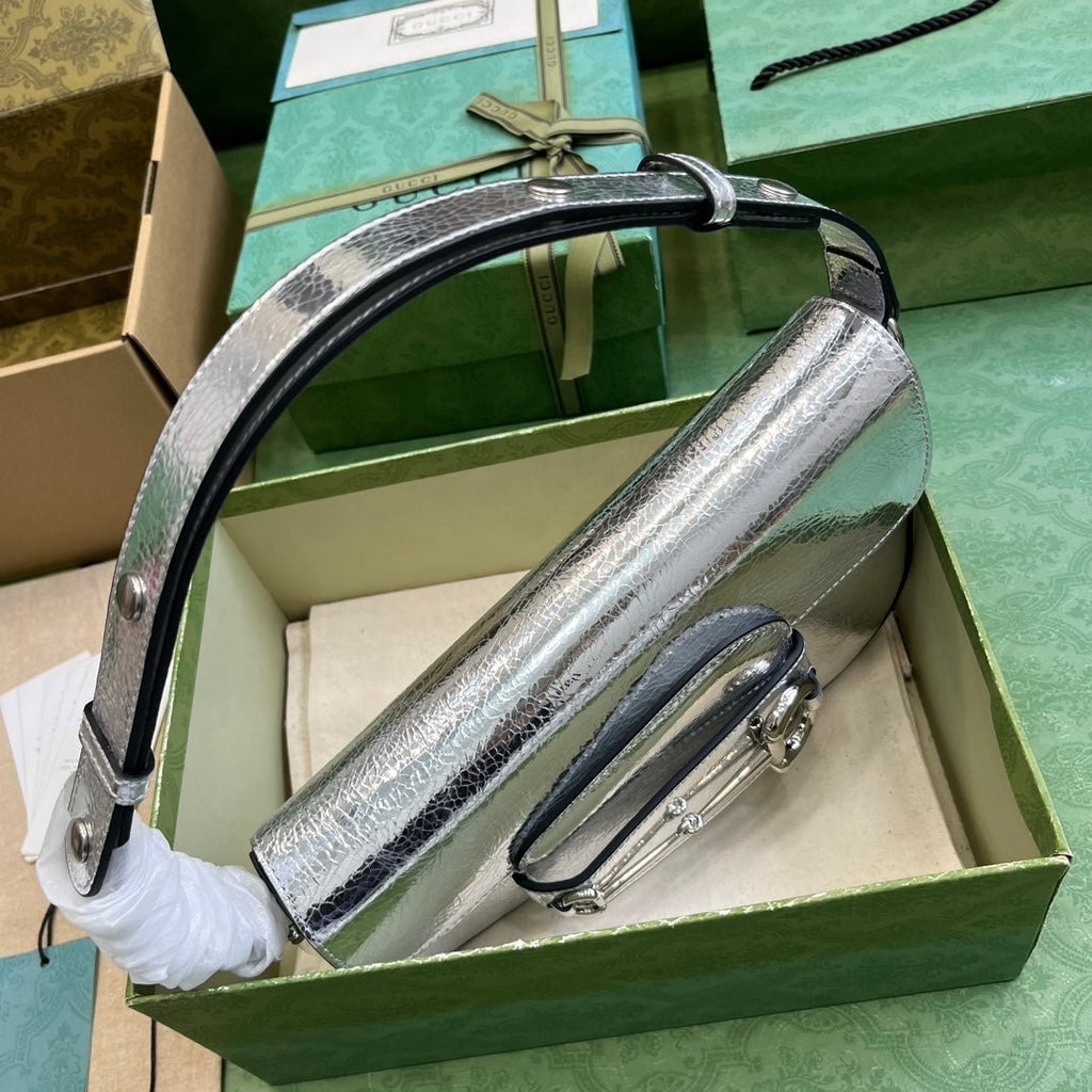 ＧＣＣＩHORSEBIT 1955 METALLIC LEATHER SHOULDER BAG