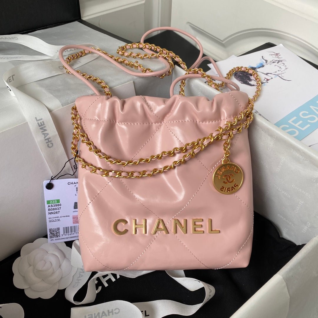 ＣＨＮＥＬ22 MINI HANDBAG PINK GOLD METAL