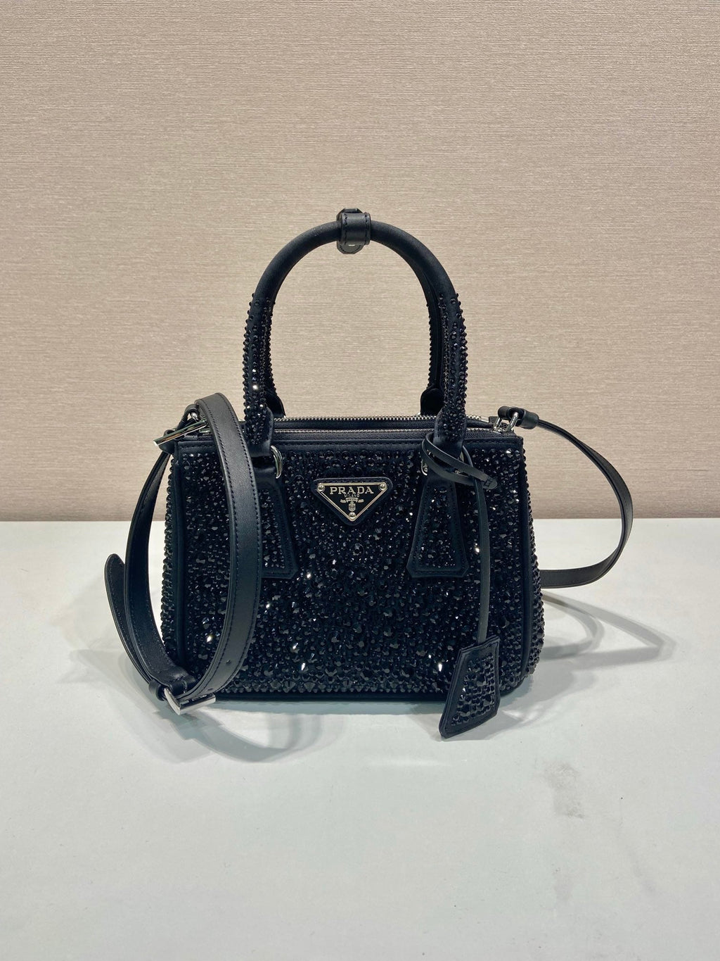 ＰＲＤＡ GALLERIA SATIN MINI-BAG WITH CRYSTALS