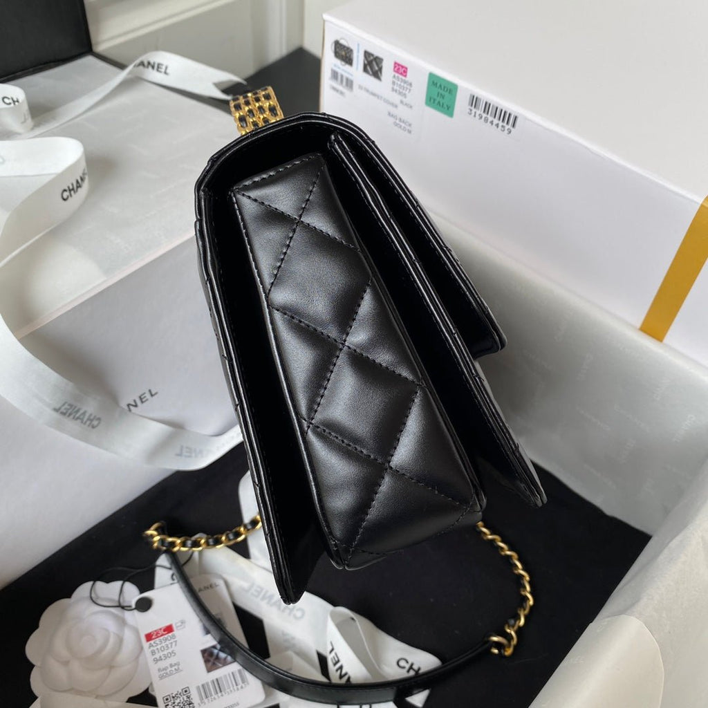 ＣＨＮＥＬRAINBOW TOP HANDLE FLAP BAG BLACK