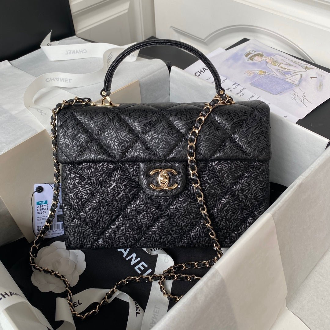 ＣＨＮＥＬTOP HANDLE FLAP BAG BLACK