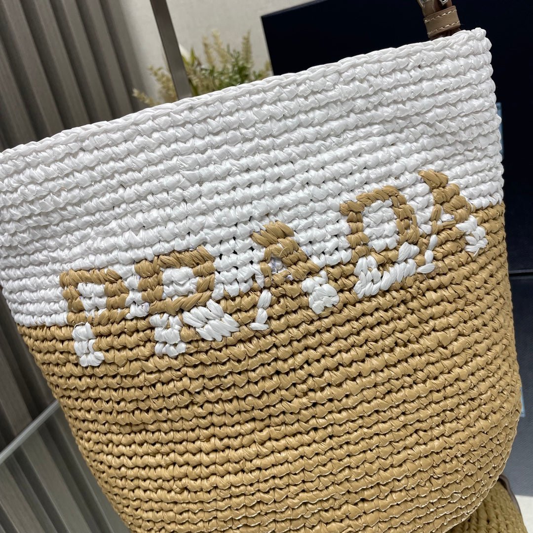 ＰＲＤＡ CROCHET AND LEATHER MINI-BUCKET BAG
