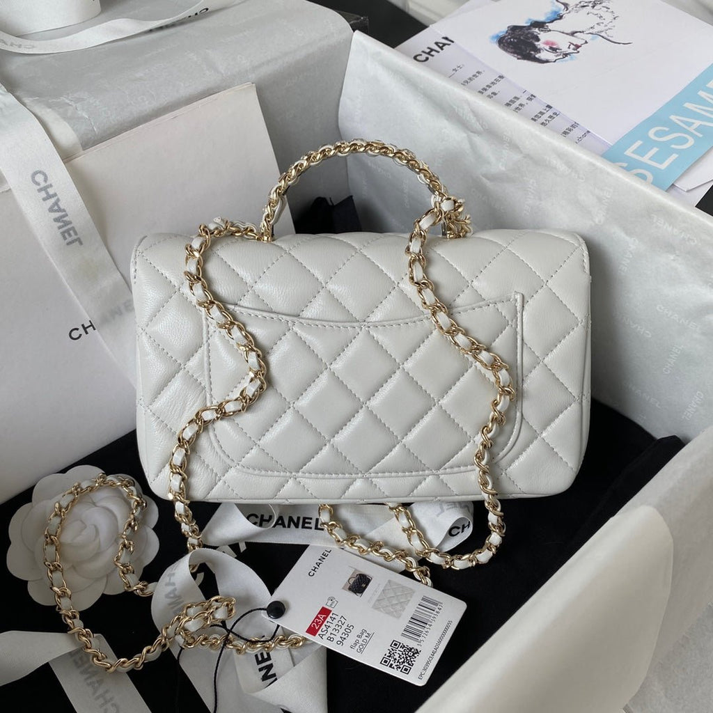 ＣＨＮＥＬFLAP BAG WITH TOP HANDLE WHITE