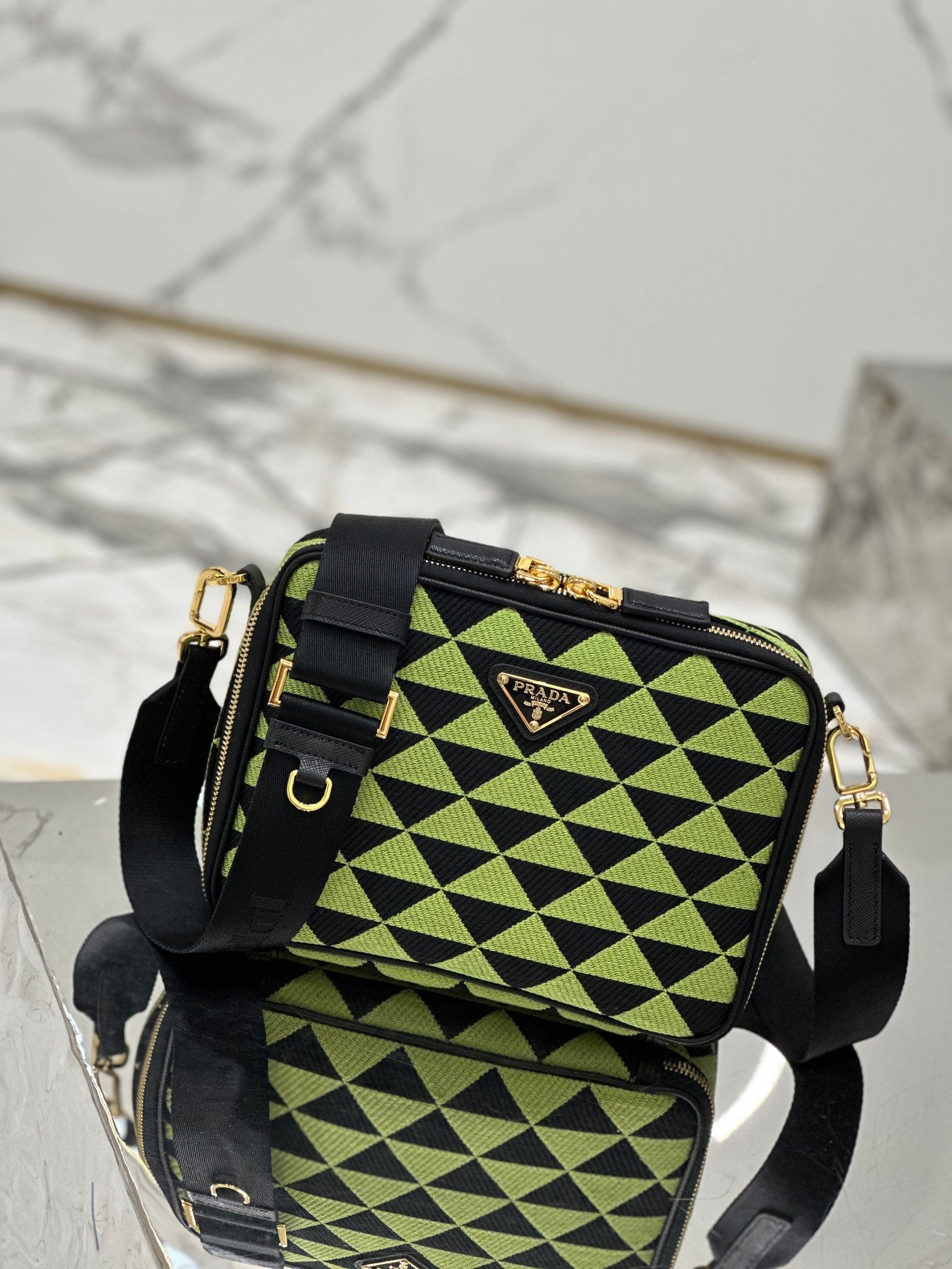 ＰＲＤＡ SYMBOLE EMBROIDERED FABRIC BAG GREEN BLACK