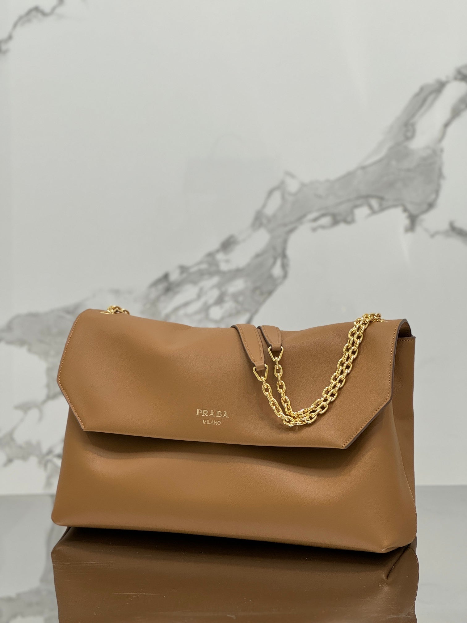 ＰＲＤＡ DOUX LARGE LEATHER SHOULDER BAG COGNAC